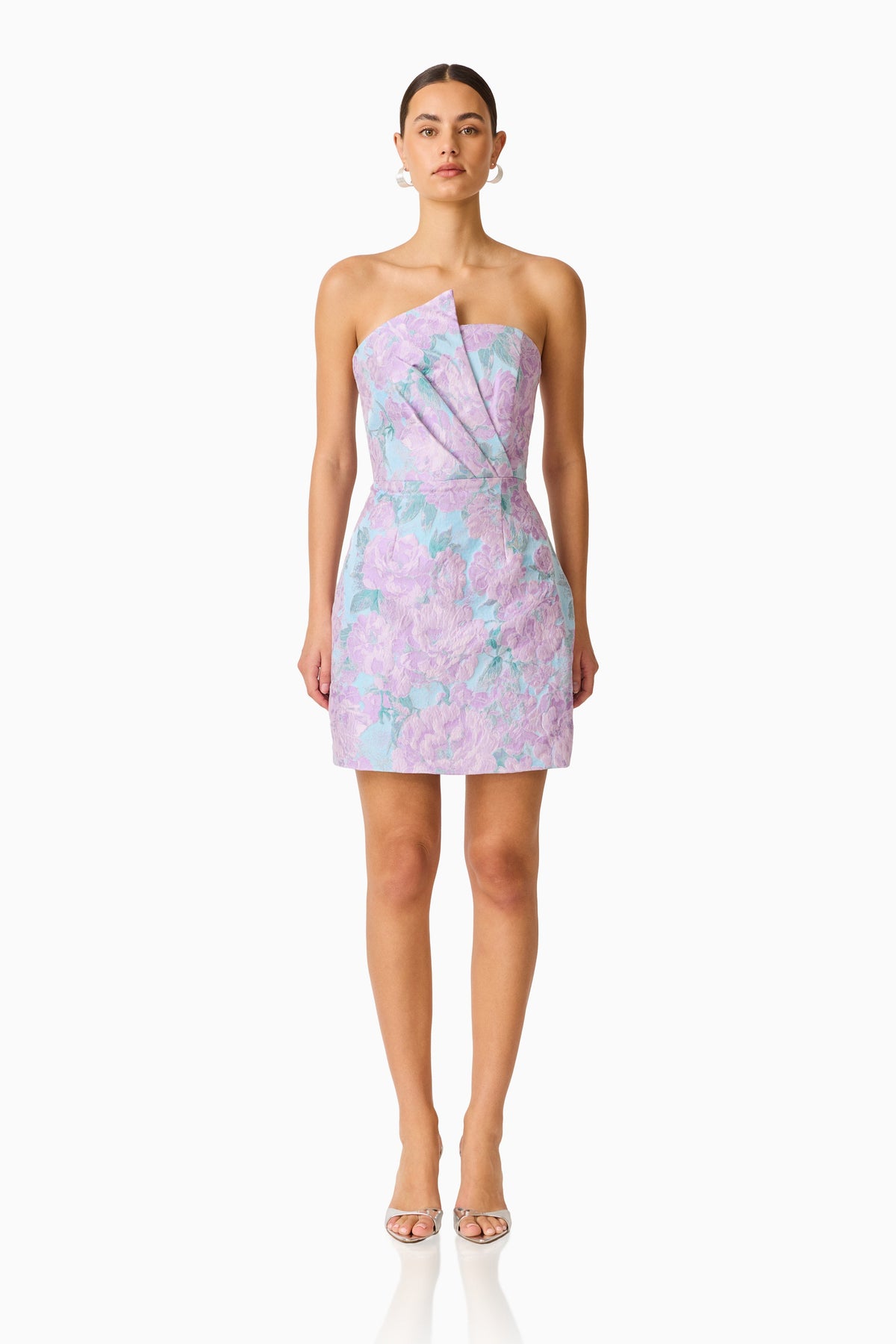 Patricia Strapless Mini Dress in Blue & Purple Floral