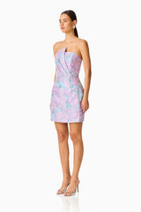 Patricia Strapless Mini Dress in Blue & Purple Floral