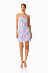 Patricia Strapless Mini Dress in Blue & Purple Floral