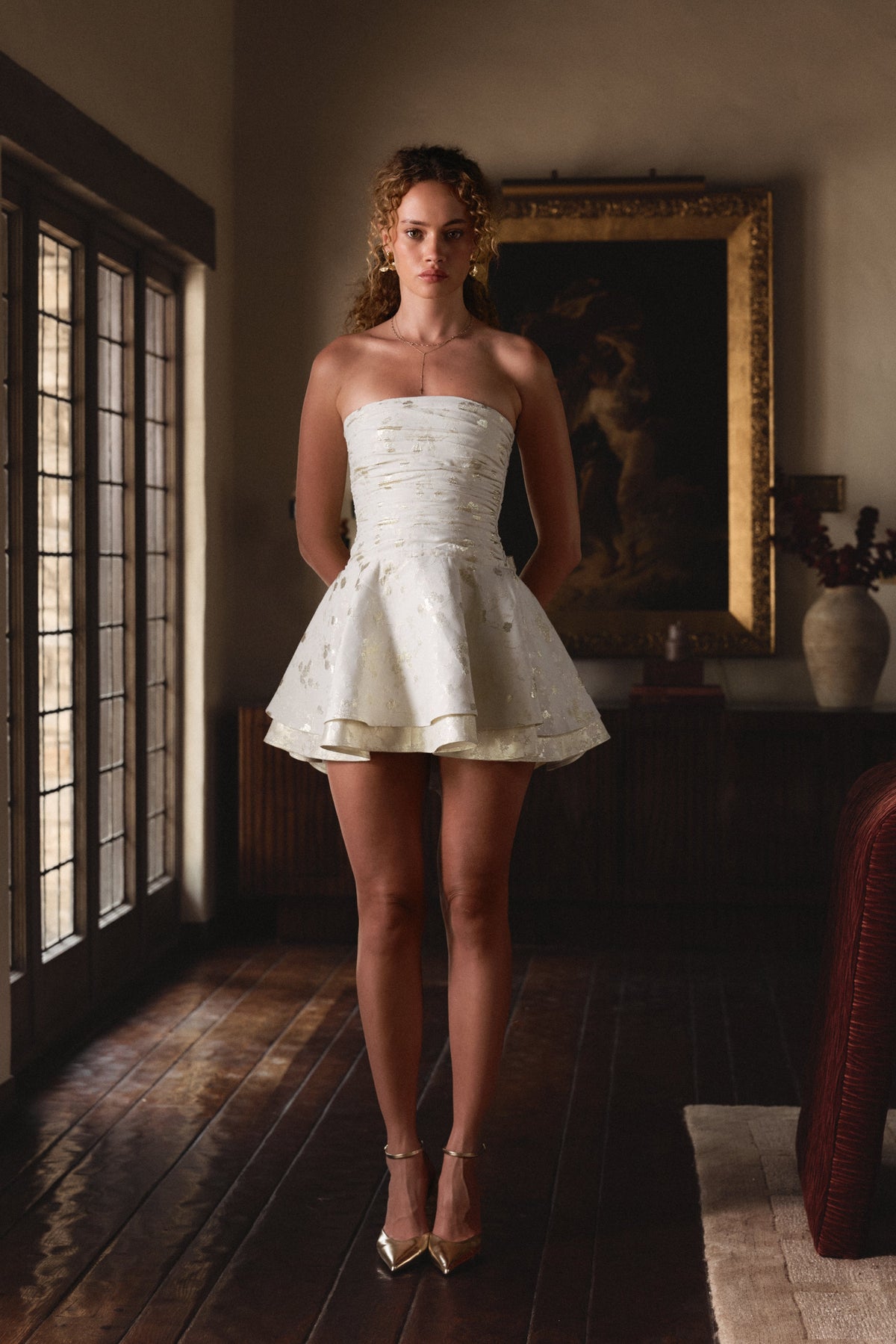 The Ellerie Dress in Champagne Cheverny Brocade