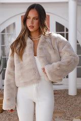 Day By Day Faux Fur Cropped Jacket Beige