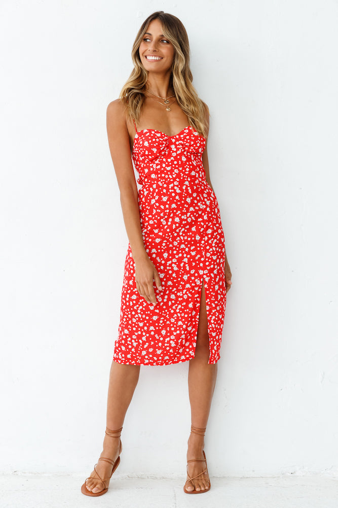 Waiting For Spring Midi Dress Red