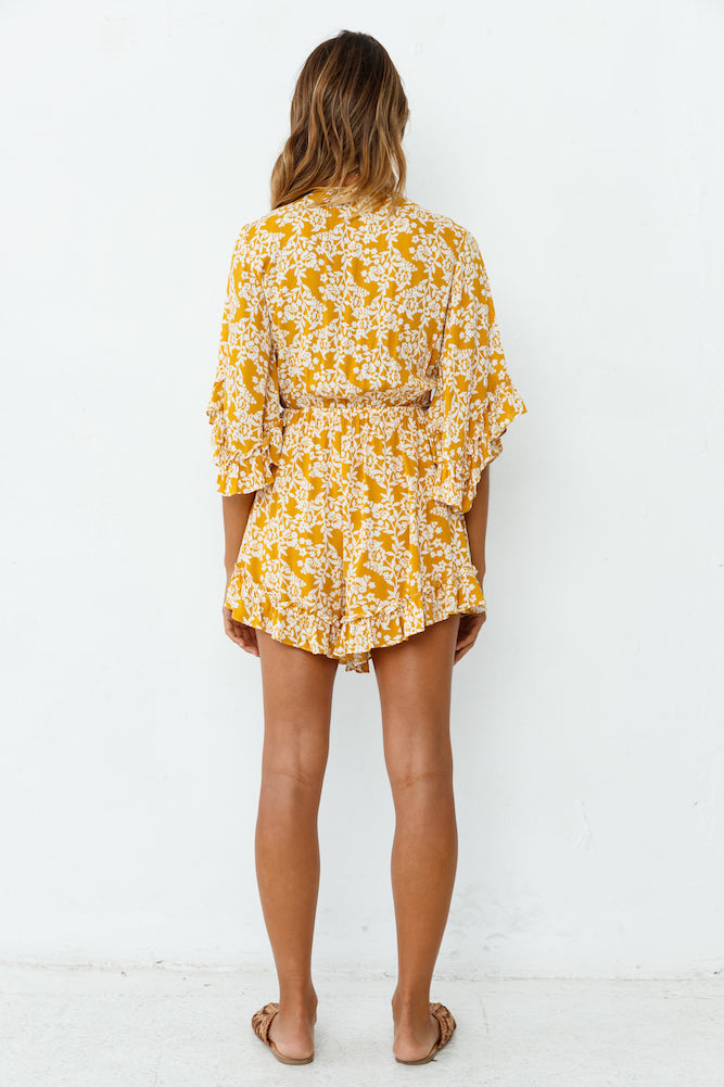 Rushing Back Playsuit Mustard