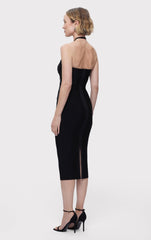 Draped Halter Fringe Midi Dress