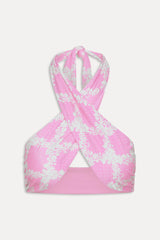 Forever Satin Wrap Bikini Top - Tropical Pink Polka Dot