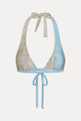 Frank Satin Halter Bikini Top - Blue Python