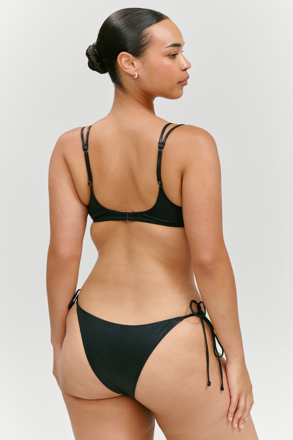 X Khy Mackenzie Metallic String Bikini Bottom - Black Chrome