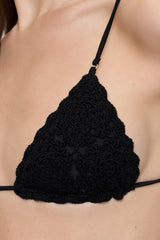 Elena Crochet Shine Bikini Top - Black