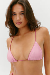 Elena Satin Micro Bikini Top - Sunset Pink