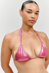 X Khy Nick Metallic Triangle Bikini Top - Pink Chrome