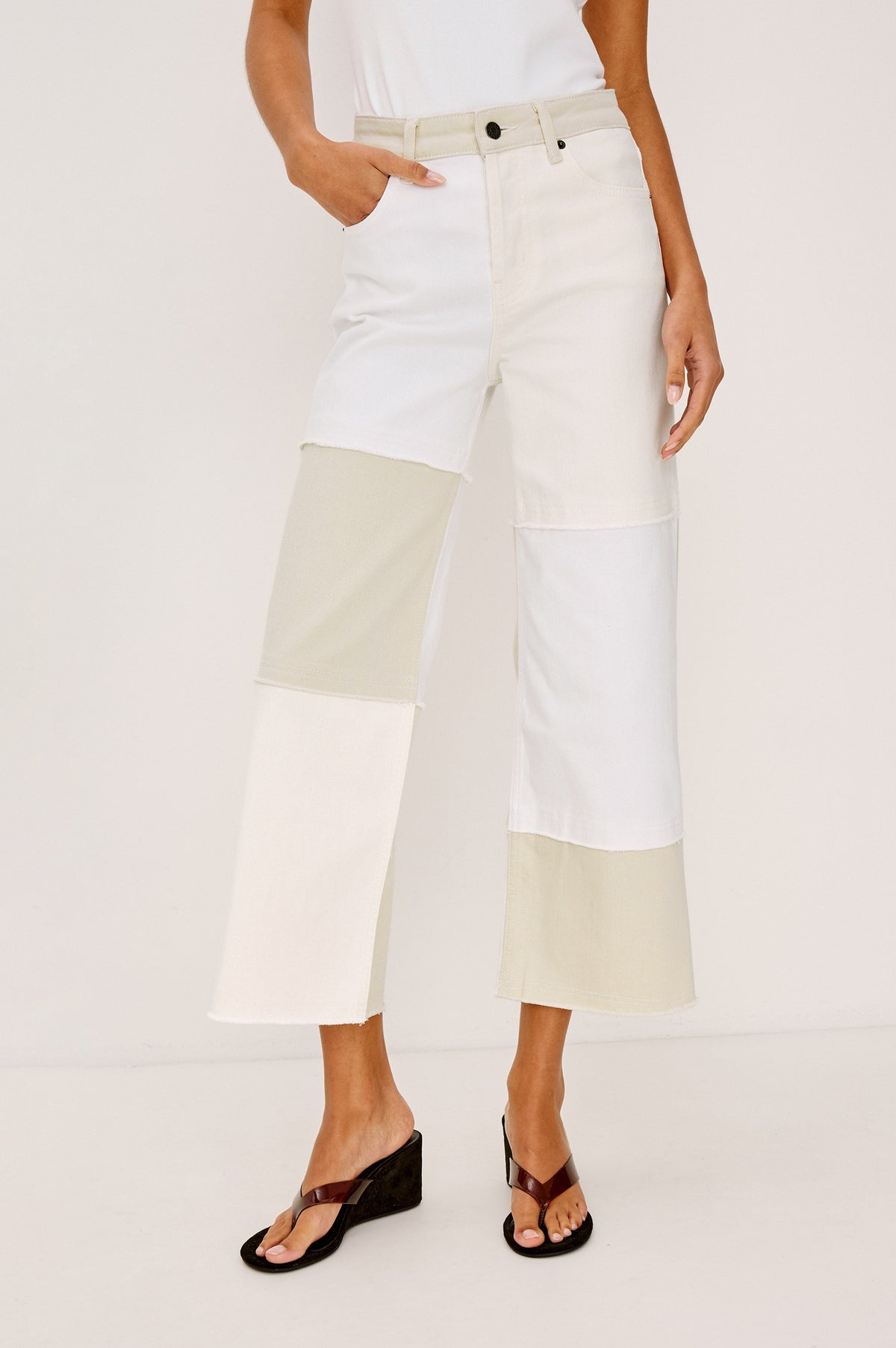 Getty Crop Wide Leg - Ecru Patchwork