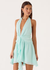 Guide You Halter Neck Mini Dress - Aqua