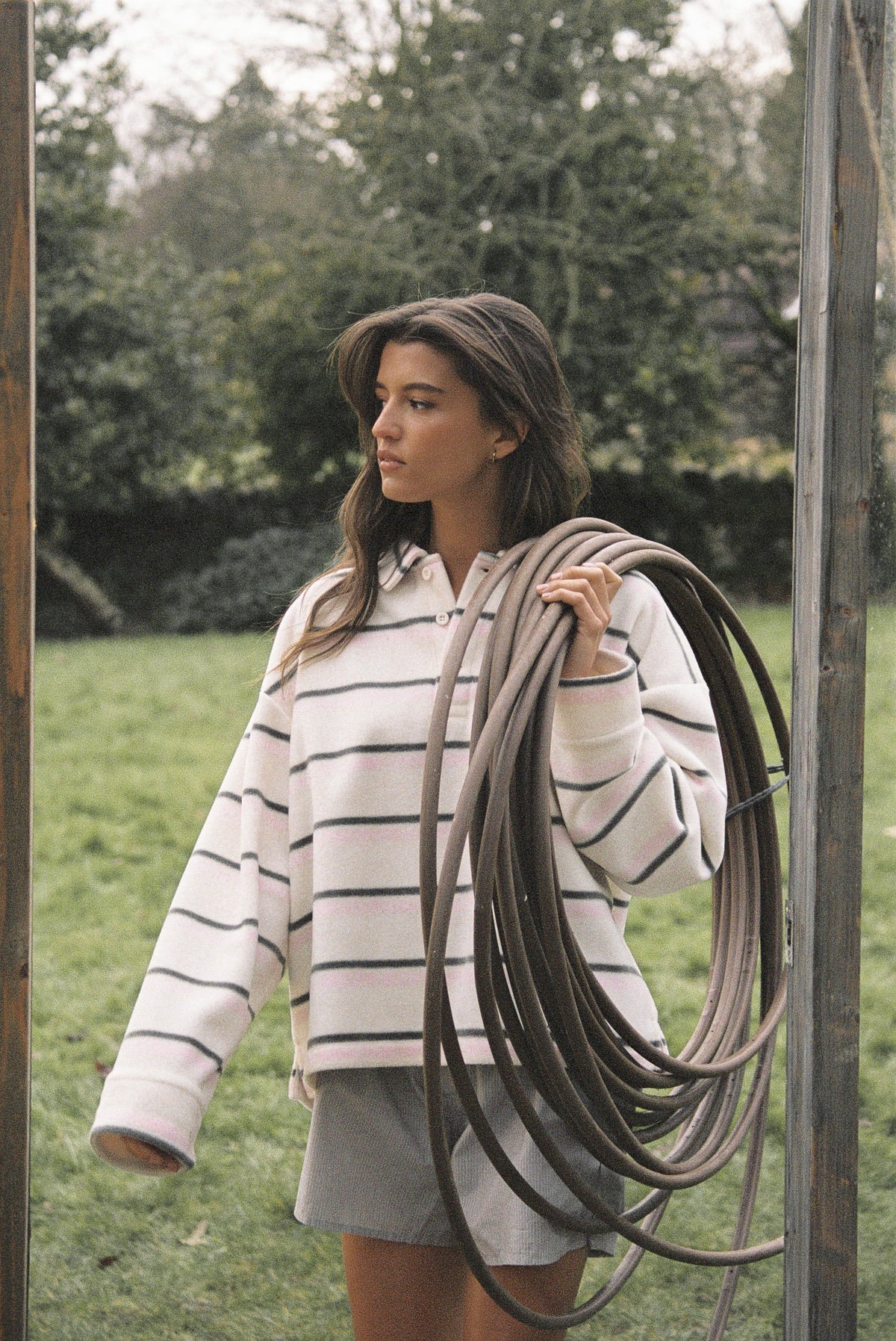 Folk Fleece Shirt in Bunny Stripe