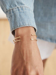 14K Gold Double Initial Custom Cuff Bracelet - Gold/Pavé