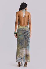 Cindy Plunge Maxi Dress In Green