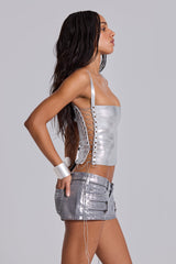 Idol Metallic Bandage Corset Top in Silver