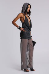 Lurien Backless Hooded Chiffon Knit Top