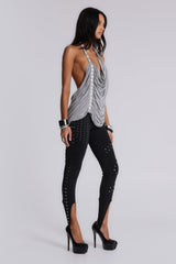 Alisia Backless Button Halter Top