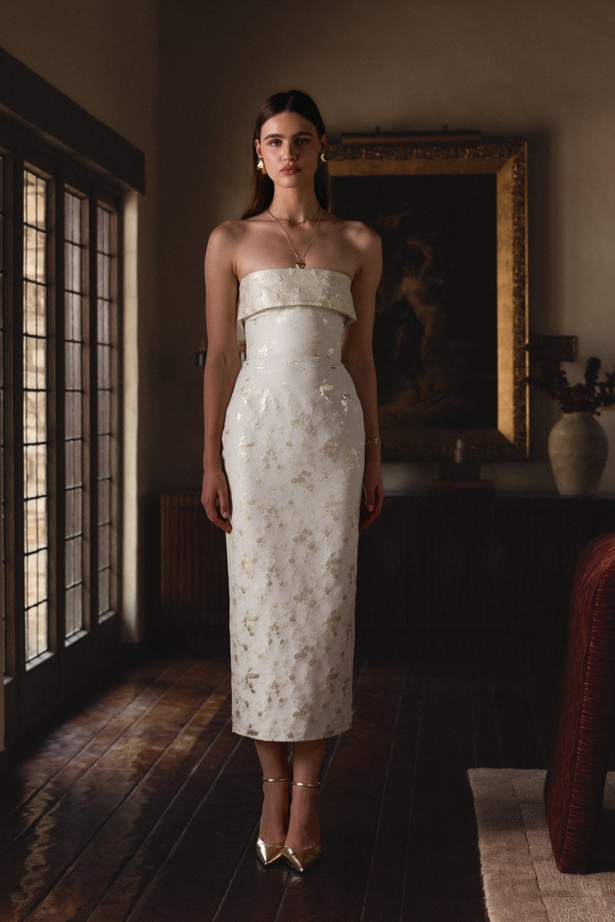 The Kennedy Dress in Champagne Cheverny Brocade