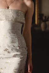 The Kennedy Dress in Champagne Cheverny Brocade