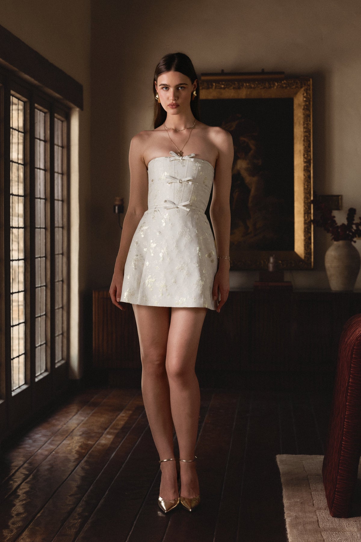 The Kimberlina Dress in Champagne Cheverny Brocade