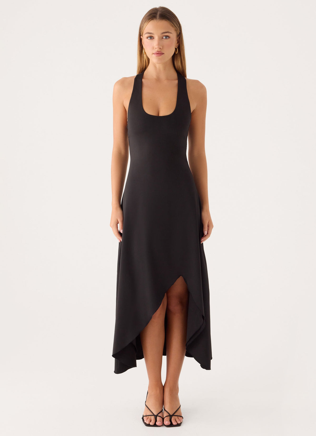 Kyrra Asymmetrical Midi Dress - Black