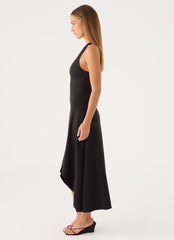 Kyrra Asymmetrical Midi Dress - Black