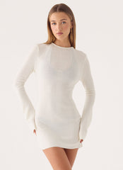Levara Knit Low Back Mini Dress - White