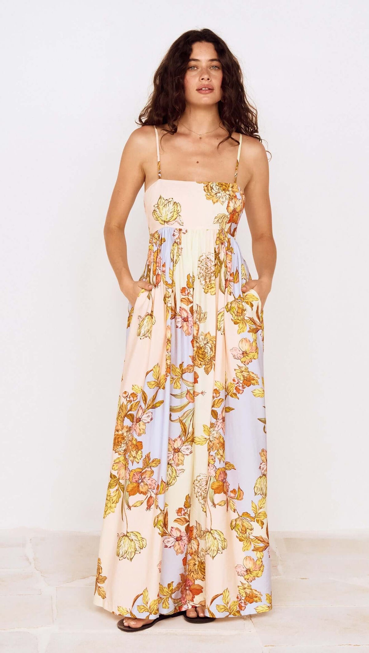 Pastel Floral Tie Detail Maxi Dress