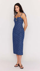 Floral Denim Stretch Midi Dress
