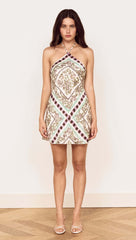 Floral Scarf Print Halter Mini Dress
