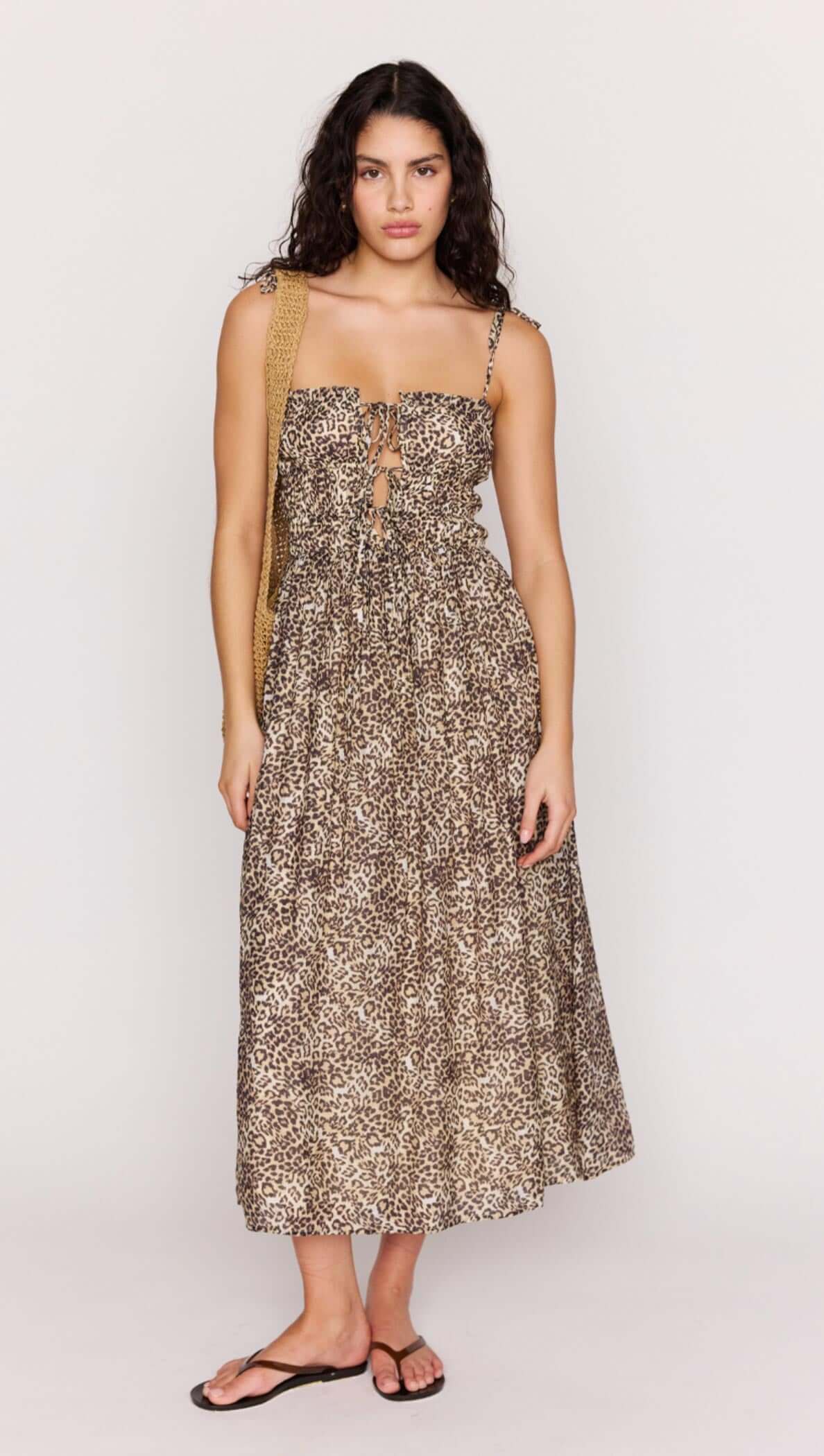 Leopard Tie Front Midi Dress