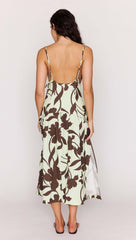 Mint Chocolate Cotton Floral Deep V Midi Dress