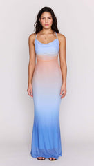 Ombre Cowl Neck Mesh Maxi Dress