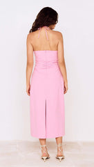 Pink Keyhole Detail Halter Neck Midi Dress