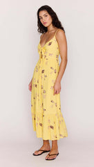 Yellow Printed Ecovero Summer Midi Dress
