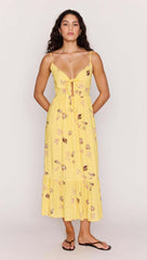 Yellow Printed Ecovero Summer Midi Dress
