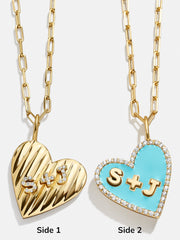 Reversible 14K Gold Custom Heart Necklace - Gold/Pavé
