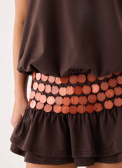 Melosa Beaded Halter Mini Dress - Chocolate