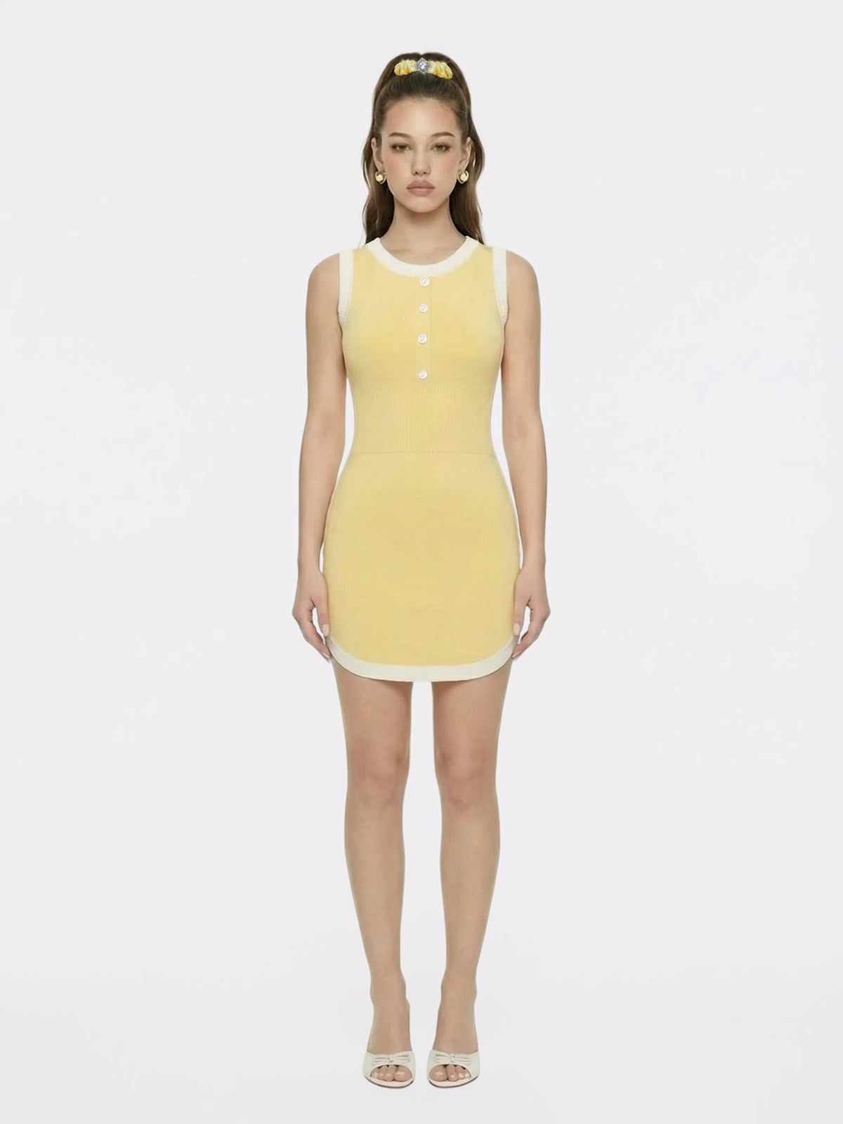 Wilhelmina Contrast-Trim Knit  Mini Dress -Yellow