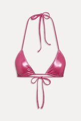 X Khy Nick Metallic Triangle Bikini Top - Pink Chrome