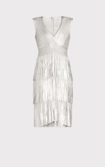 V Neck Foil Fringed Midi Dress