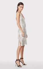 V Neck Foil Fringed Midi Dress
