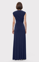Ruched Matte Jersey S/L Draped Gown