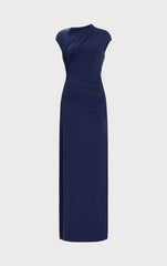 Ruched Matte Jersey S/L Draped Gown