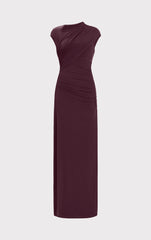 Ruched Matte Jersey S/L Draped Gown