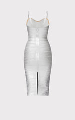 Foil Strappy Sweetheart Midi Dress