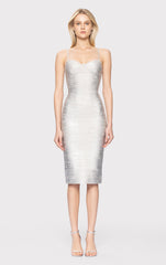 Foil Strappy Sweetheart Midi Dress
