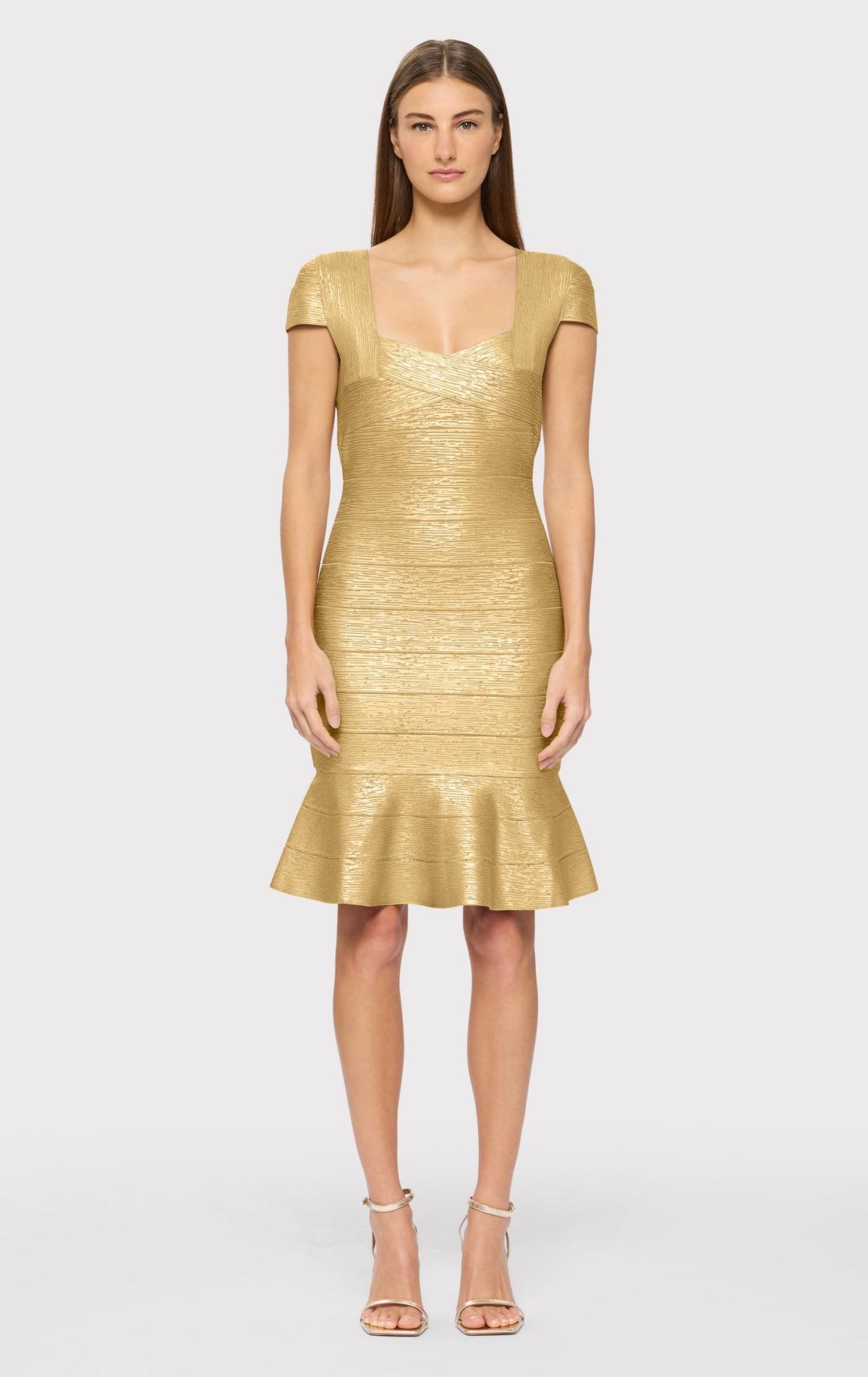 Foil Cap Slv Flare Skirt