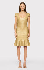 Foil Cap Slv Flare Skirt